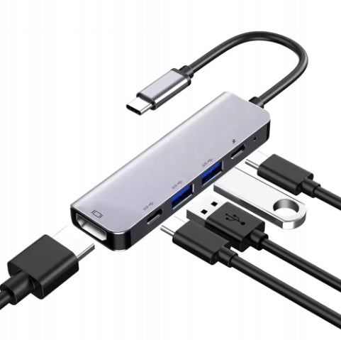 USB C HUB ADAPTER MACBOOK AIR PRO M1 M2 M3 HDMI USB 5in1 PD DOCKING STATION