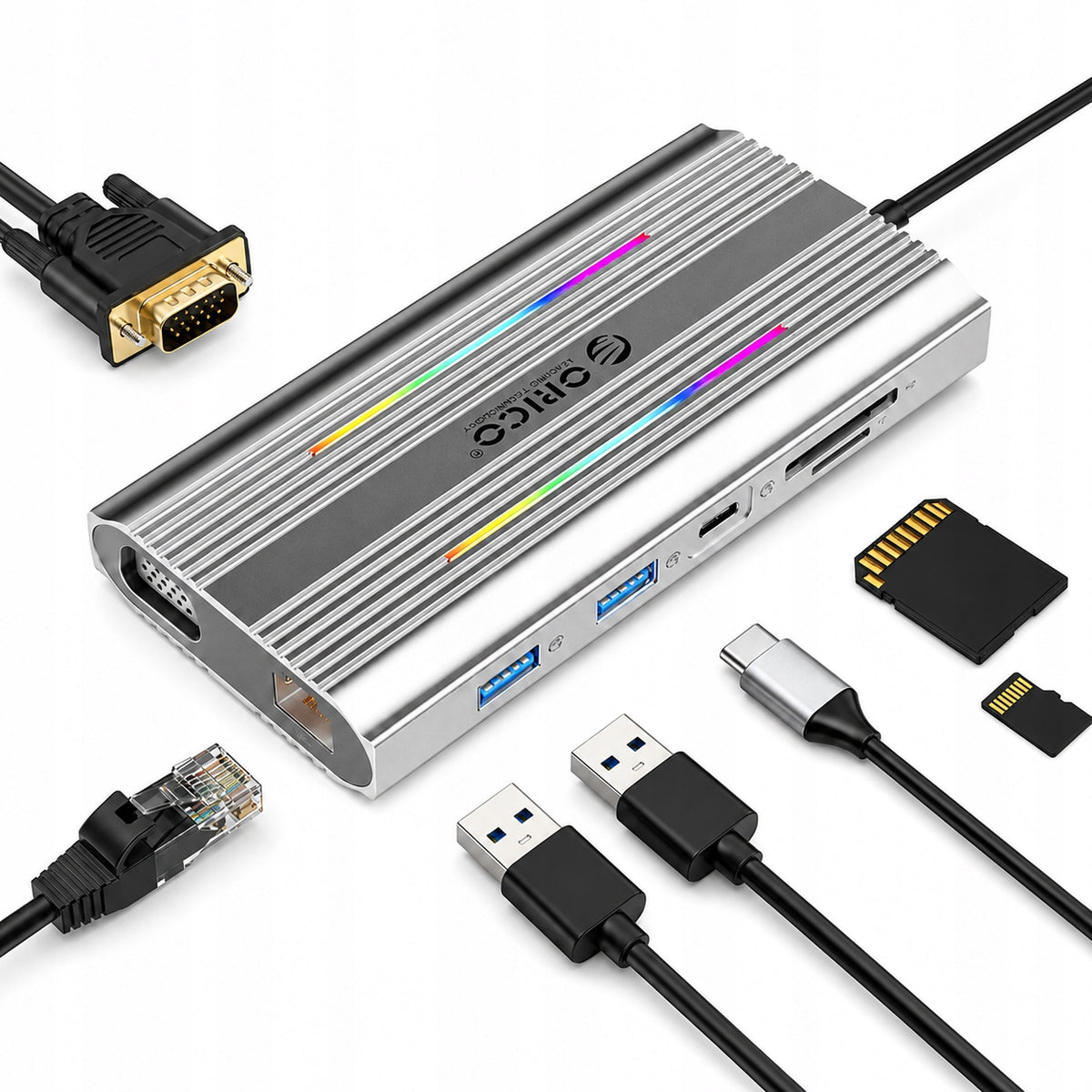 USB-C HUB DOCKING STATION 12in1 HDMI 4K Micro SD RJ45 VGA PD RGB 100W Orico
