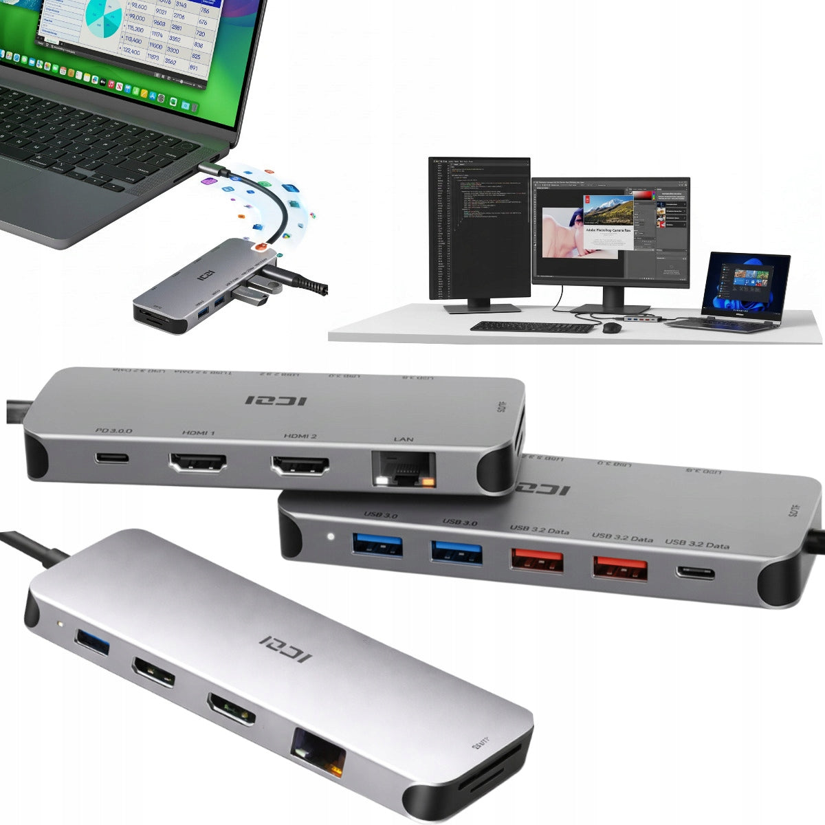 USB-C HUB DOCKING STATION 2x HDMI PD DUAL MONITOR FOR LENOVO LAPTOP