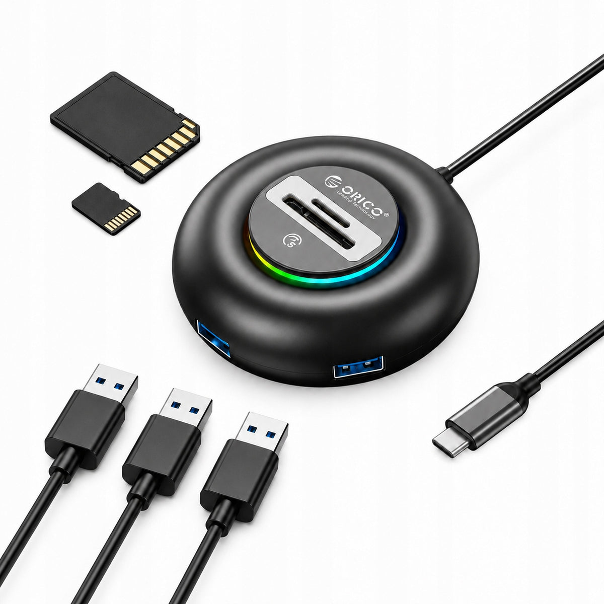 USB-C HUB FOR LAPTOP SD microSD READER Orico RGB 4in1 USB-A 3.0