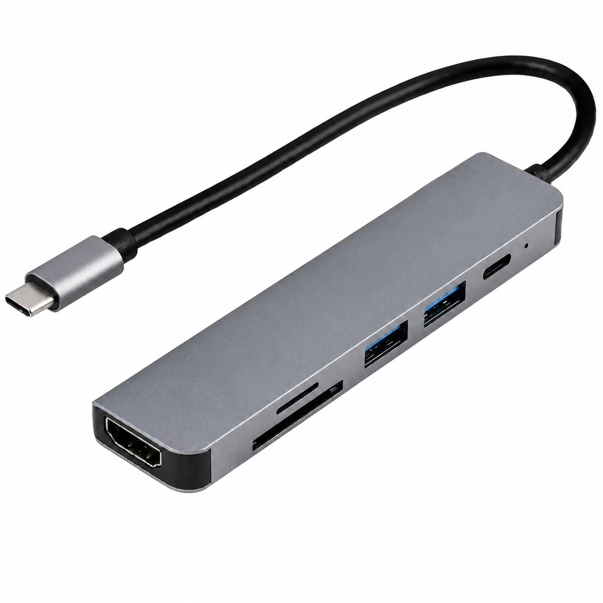 USB-C Hub, 2× USB 3.0, 1× HDMI, 1× USB-C PD, 1× SD, 1× microSD/TF, Grey
