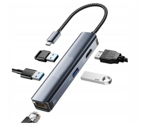USB-C Hub 5in1 HDMI Adapter 4K 60Hz LAN RJ45 USB 3.0 PD