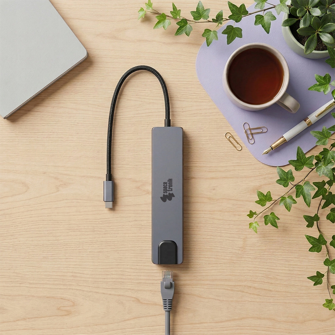 USB-C Hub 8in1 HDMI RJ45 Power Deliwery Card Reader Spacetronik adapter Packaging status original