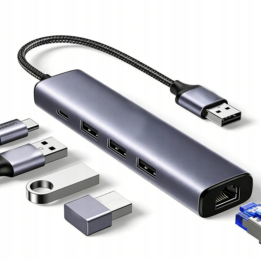 USB-C Hub Adapter 6in1 To 3x USB A 3.0 HDMI 4K RJ45 LAN 1Gb PD 100W