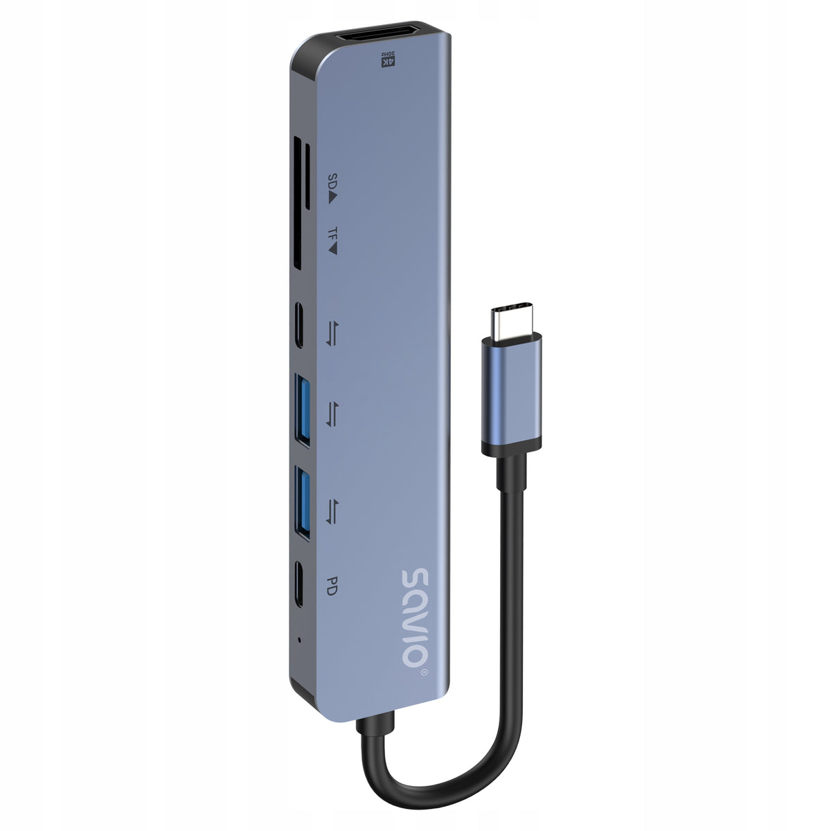 USB-C Hub SAVIO AK-82 7in1 HDMI 4K PD USB 3.1 2.0 SD Card Reader microSD Card Packaging status original