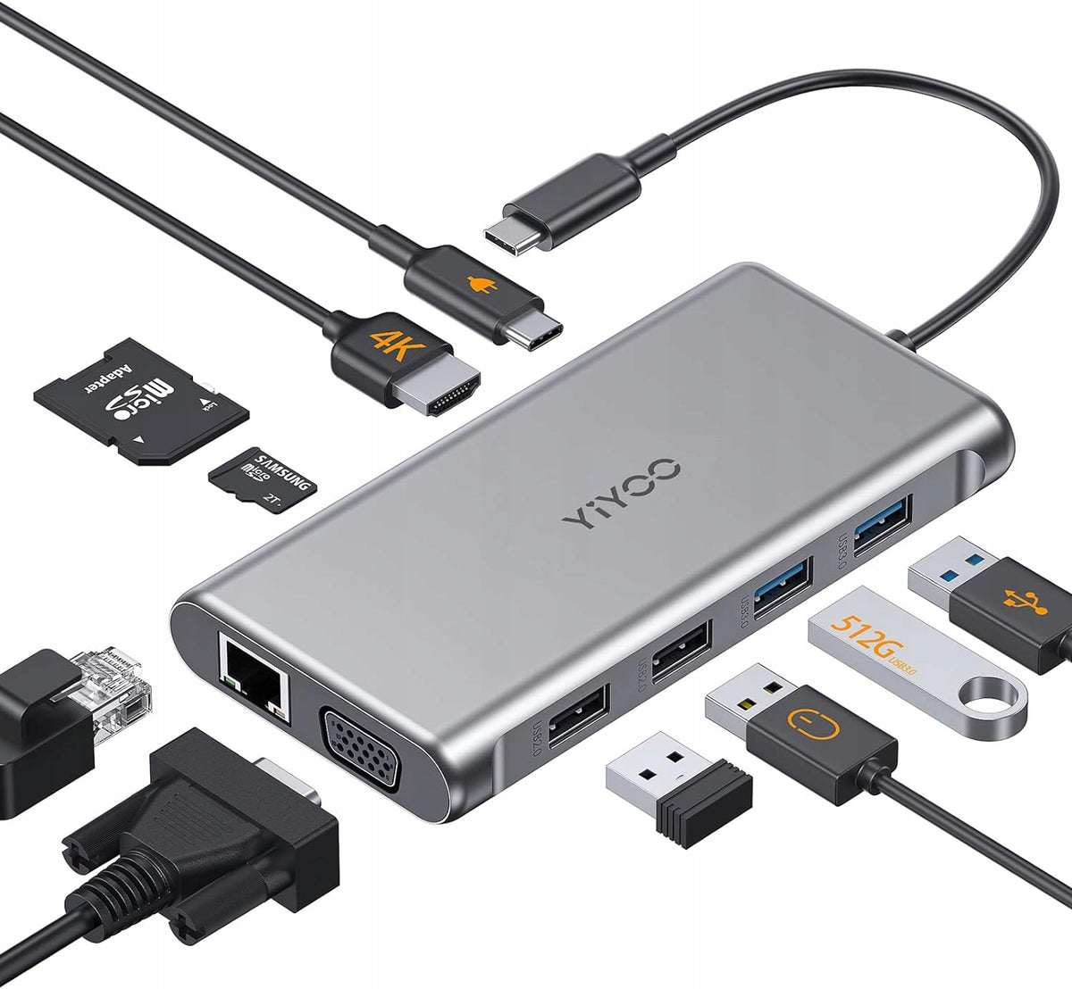 USB C Hub VGA Adapter, YIYOO 10 in 1 Docking Station