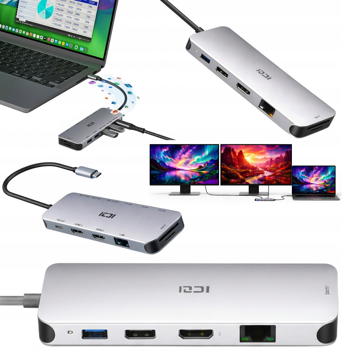USB-C Laptop Docking Station for Two Monitors Dual Screen via HDMI