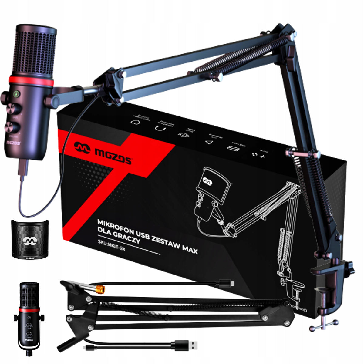 USB-C MICROPHONE COMPLETE SET TRIPOD POPFILTER ARM CABLE FOR GAMERS