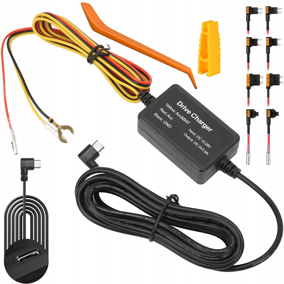 USB C POWER ADAPTER FOR CAR CAMERAS 12-24V TO 5V 2,5A