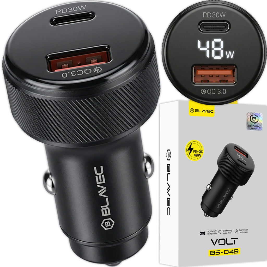 USB-C QC 3.0 PD 48W Fast Car Charger for Phone with Screen