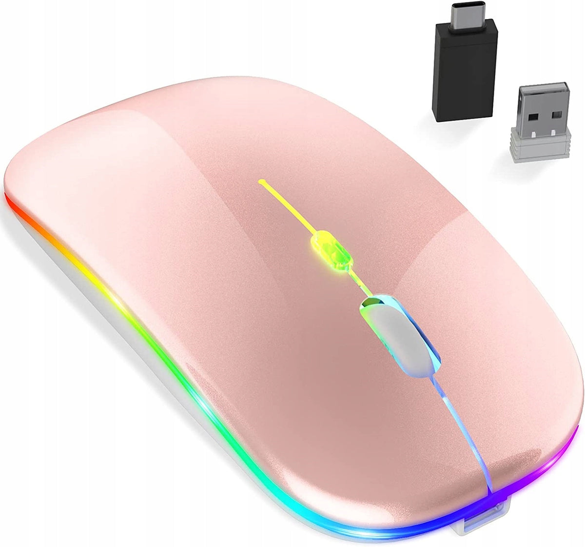 USB -C RGB Bluetooth Mouse for Apple MacBook Laptop Pink Gold