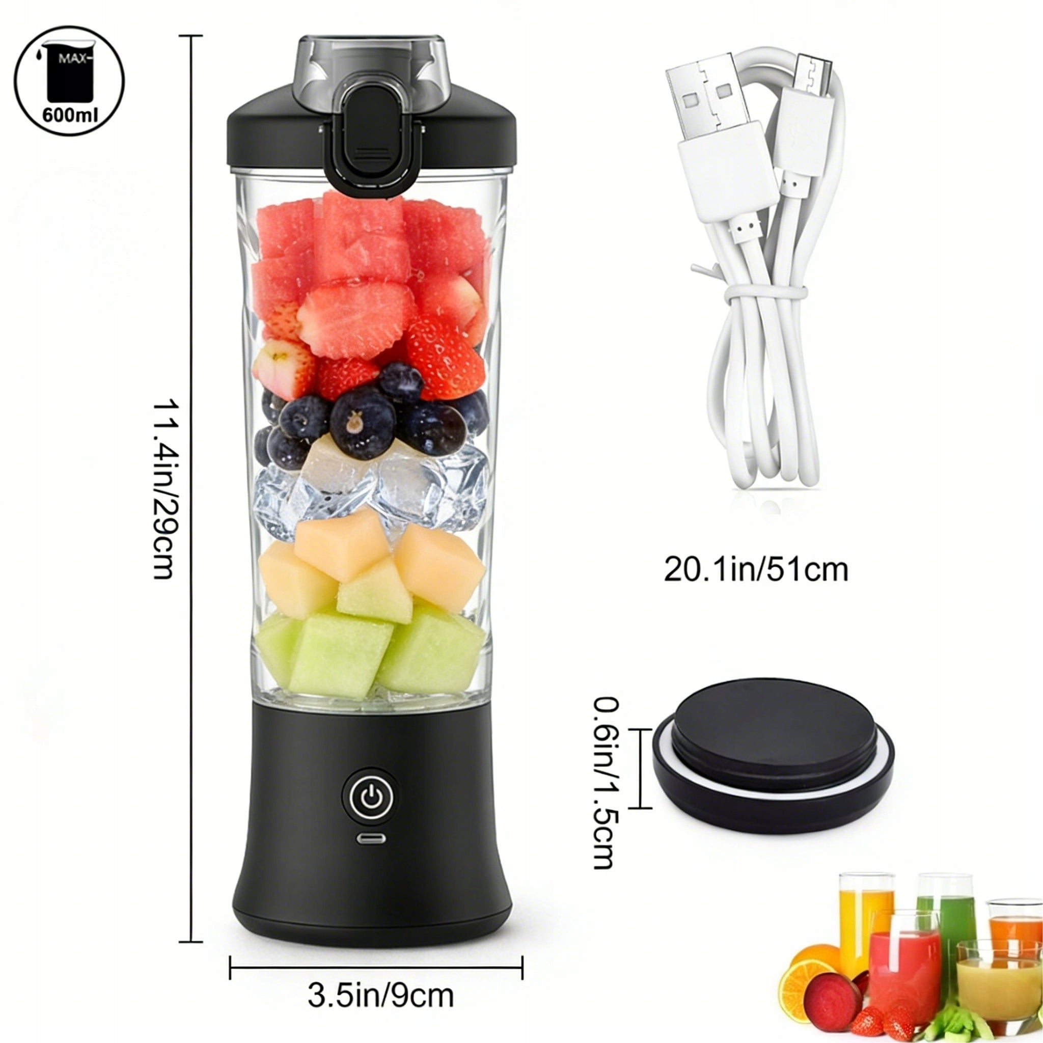 USB-C Wireless Blender For Smoothie Cocktails 6 Blades 600ml Packaging status original