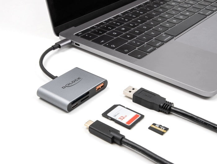 USB-C card reader SD Micro SD card USB 10 Gbps A USB C 85 W Delock 91016 Packaging status original