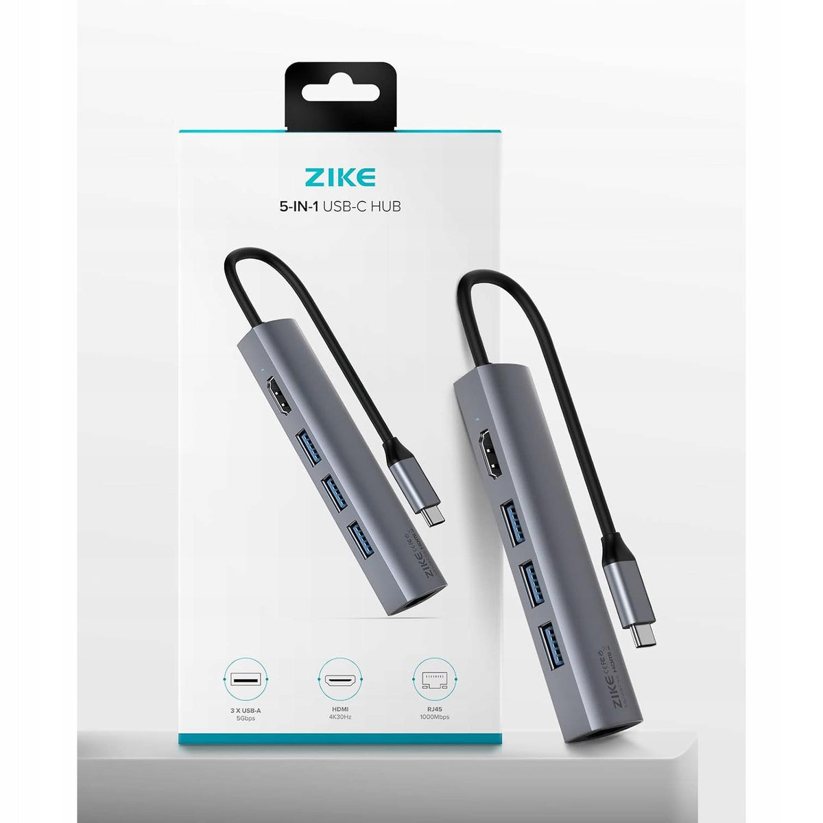USB C hub adapter 5 in 1 HDMI 4K 30Hz Ethernet 1Gbps USB3 5Gbps 3 USB A