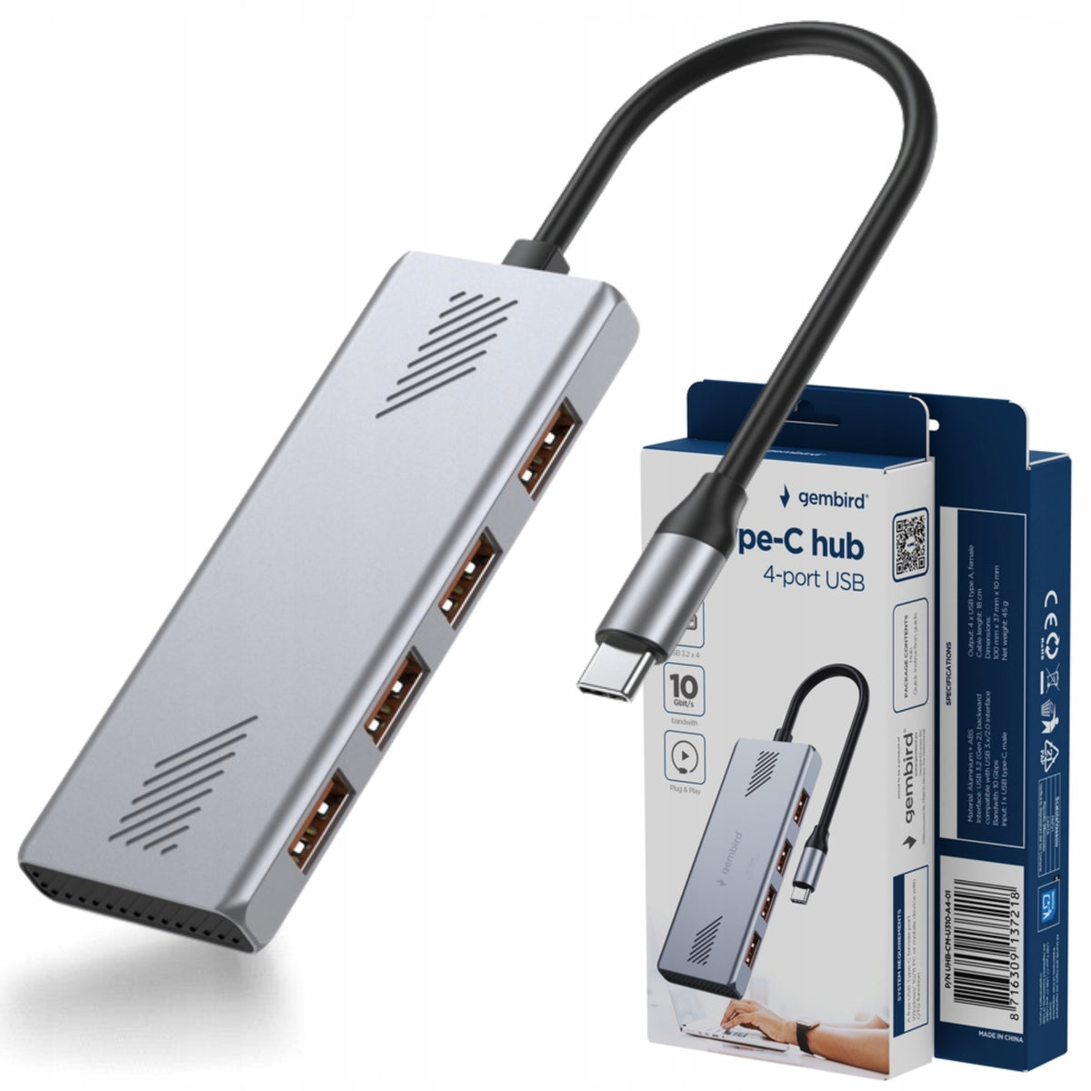 USB-C to 4x USB-A USB 3.2 Gen 2 (10 Gbps) USB Splitter Gembird