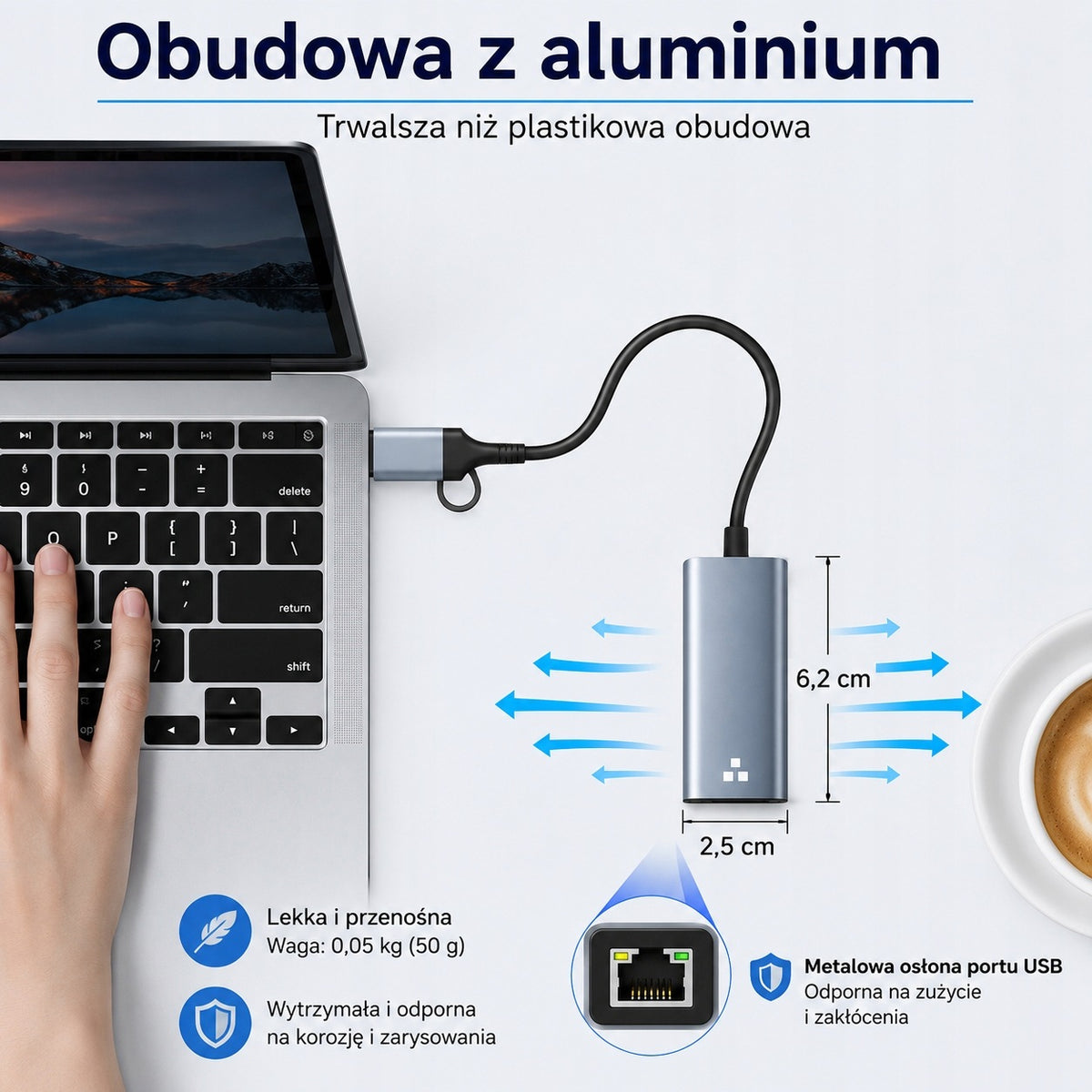 USB-C to Ethernet Adapter RJ45 BLKing Gigabit 1000 Mbps Aluminum Packaging status original