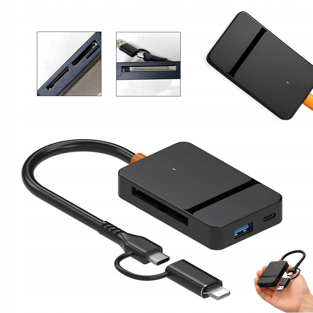 USB CARD READER USB ADAPTER 3.0 USB-C MICRO SD MICRO SD TF 5 GB/S TO 2 TB Supported memory cards CFexpress typ A CFast CFexpress typ B CompactFlash (CF) Memory Stick (MS) Memory Stick Micro (M2)