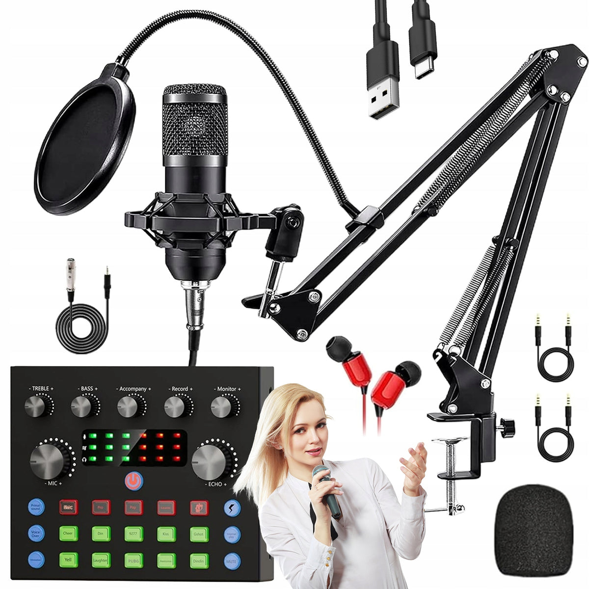 USB CONDENSER MICROPHONE FOR STUDIO GAMING AND KARAOKE WITH POP FILTER