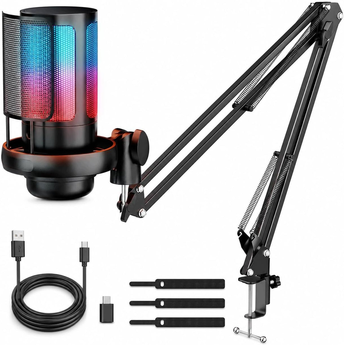 USB CONDENSER MICROPHONE PLUG&PLAY RGB 7 COLORS GAMING