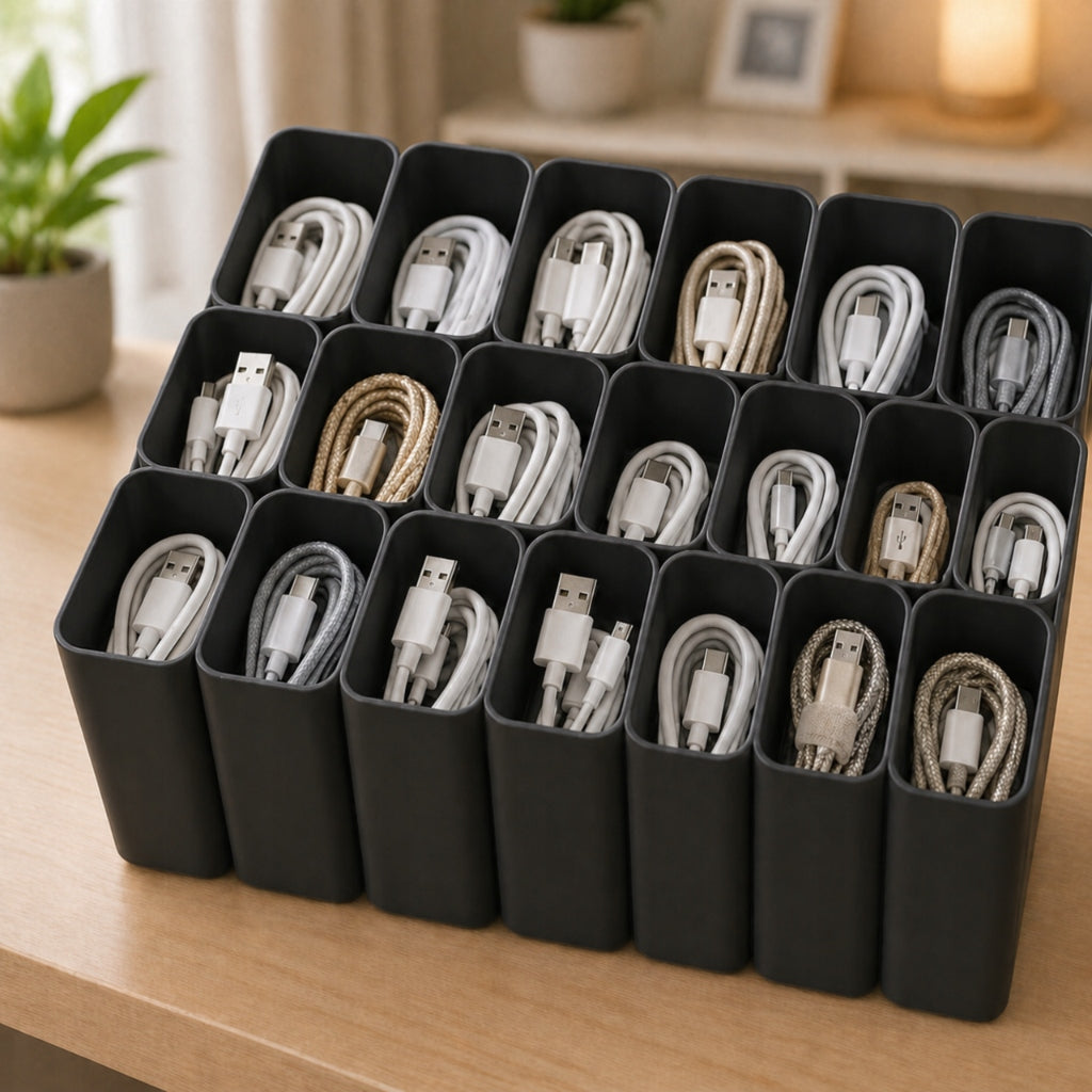 USB Cable Organizer Black Drawer Charger Container Packaging status original