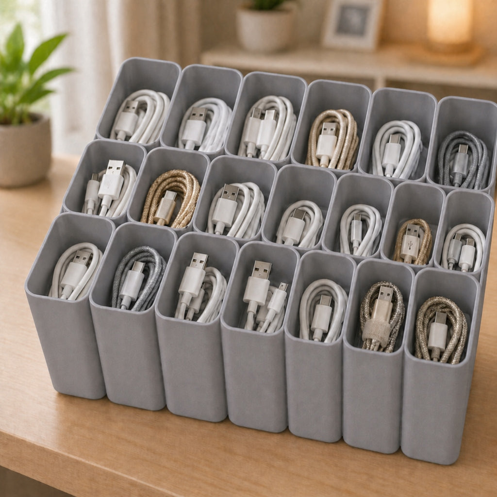 USB Cable Organizer Grey Drawer Charger Container Packaging status original
