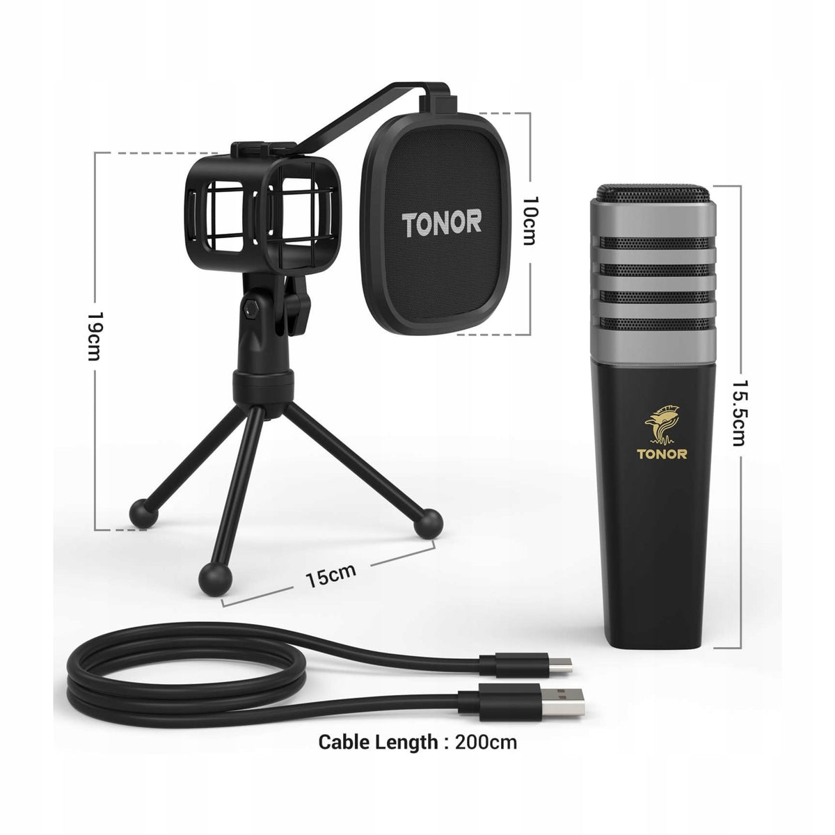 USB Condenser Microphone For Computer Tripod Tonor Packaging status original