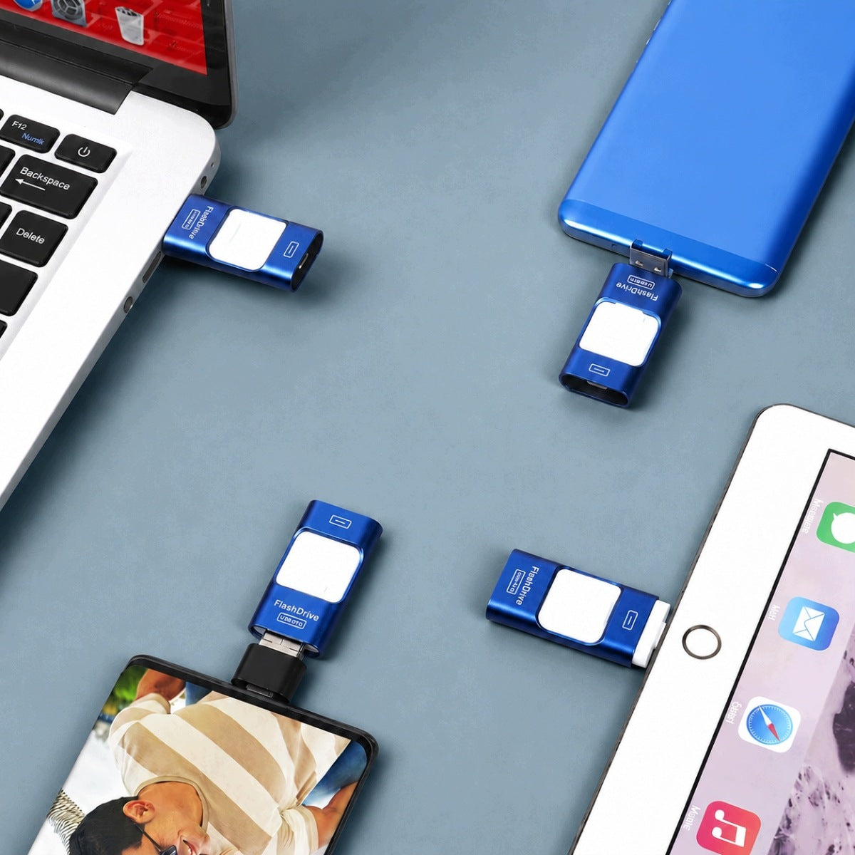 USB DRIVE 128GB 4IN1 WITH LIGHTNING AND USB-C FOR IPHONE ANDROID PC BLUE Brand no brand