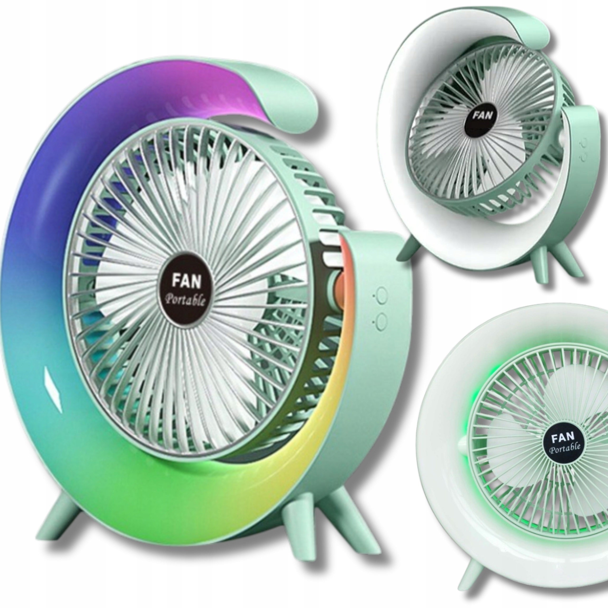 USB Desk Fan Rechargeable RGB Quiet 3 Gears Adjustable 90°