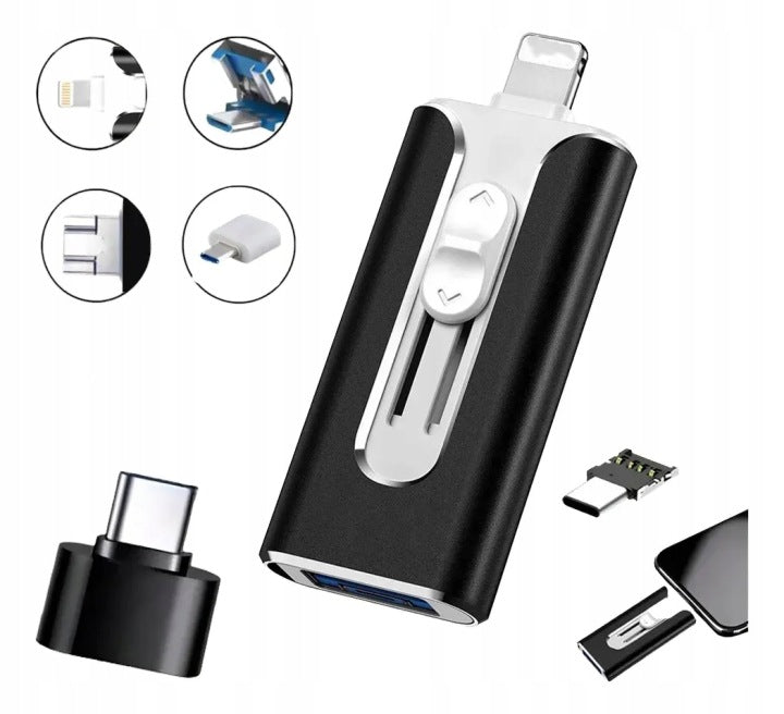 USB FLASH DRIVE 128 GB 3IN1 USB 3.0 MICRO-USB LIGHTNING USB-C, BLACK Manufacturer code ida 45203