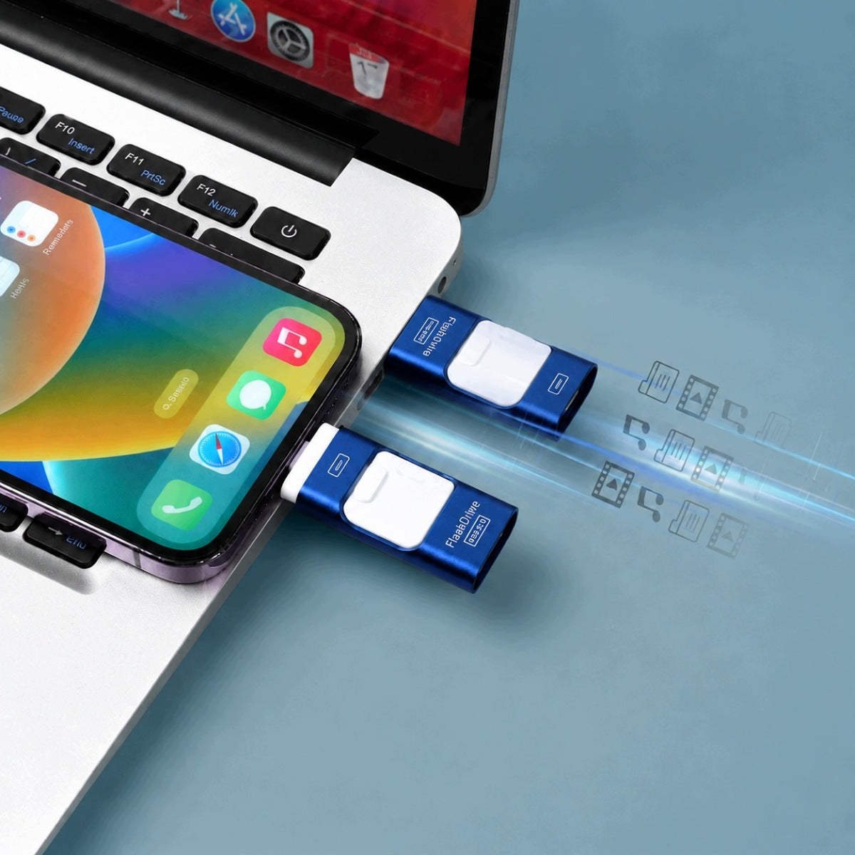 USB FLASH DRIVE 128 GB FLASH DRIVE USB 3.0 MICRO-USB LIGHTNING Color blue