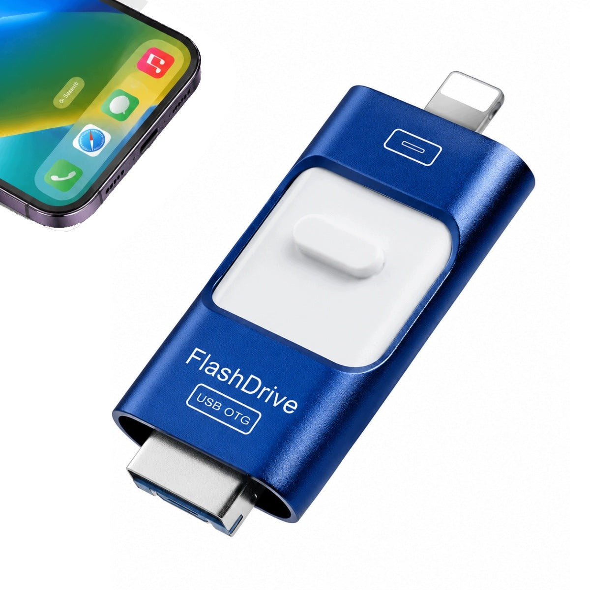 USB FLASH DRIVE 128GB 4 IN 1 USB 3.0 TYPE C MICRO USB BLUE ZINC LED CASE