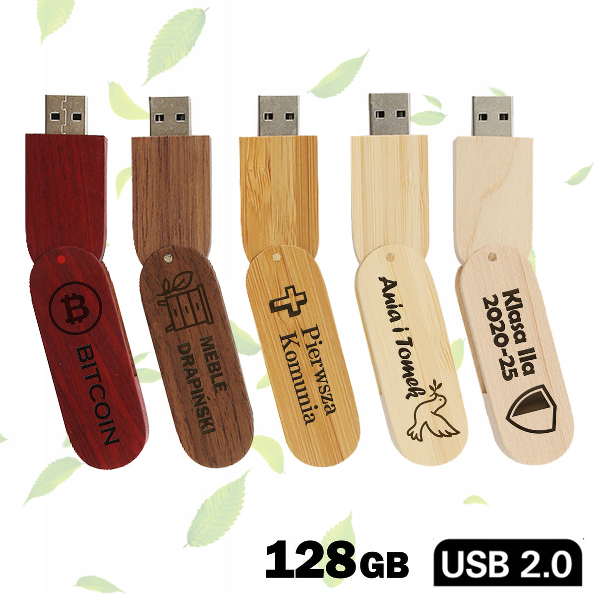 USB FLASH DRIVE 128GB ECO WOODEN WITH CLOSURE - 5 DESIGNS WITH ENGRAVING