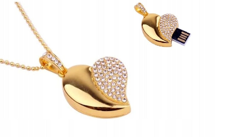 USB FLASH DRIVE 16 GB WOMEN'S HEART NECKLACE GOLD 628