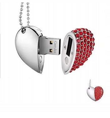 USB FLASH DRIVE 16 GB WOMEN'S NECKLACE HEART RED 619