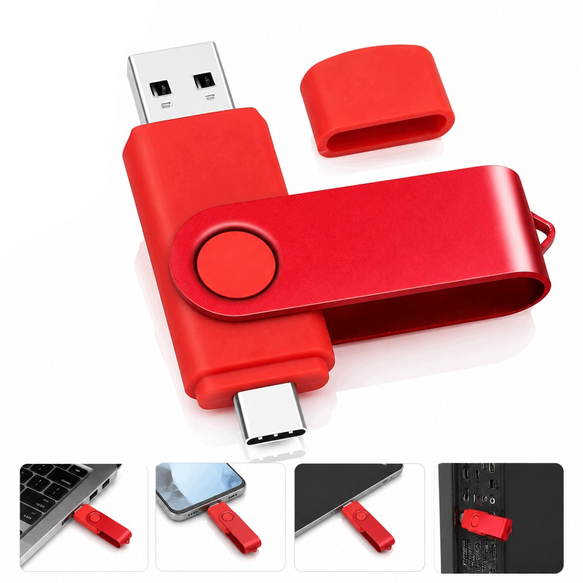 USB FLASH DRIVE 2.0 512GB METAL ROTATING DESIGN 2IN1