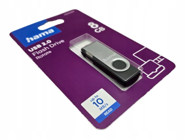 USB FLASH DRIVE 2.0 HAMA ROTATE, 8 GB, BLACK Interface USB 2.0