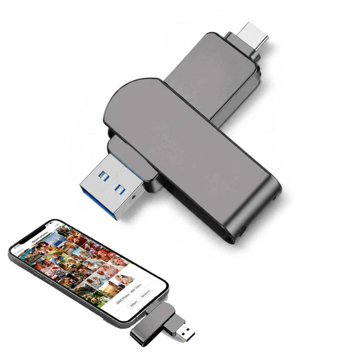 USB FLASH DRIVE 3.0 512GB METAL 4 IN 1 FOR IPHONE IPAD ANDROID WITHOUT APP