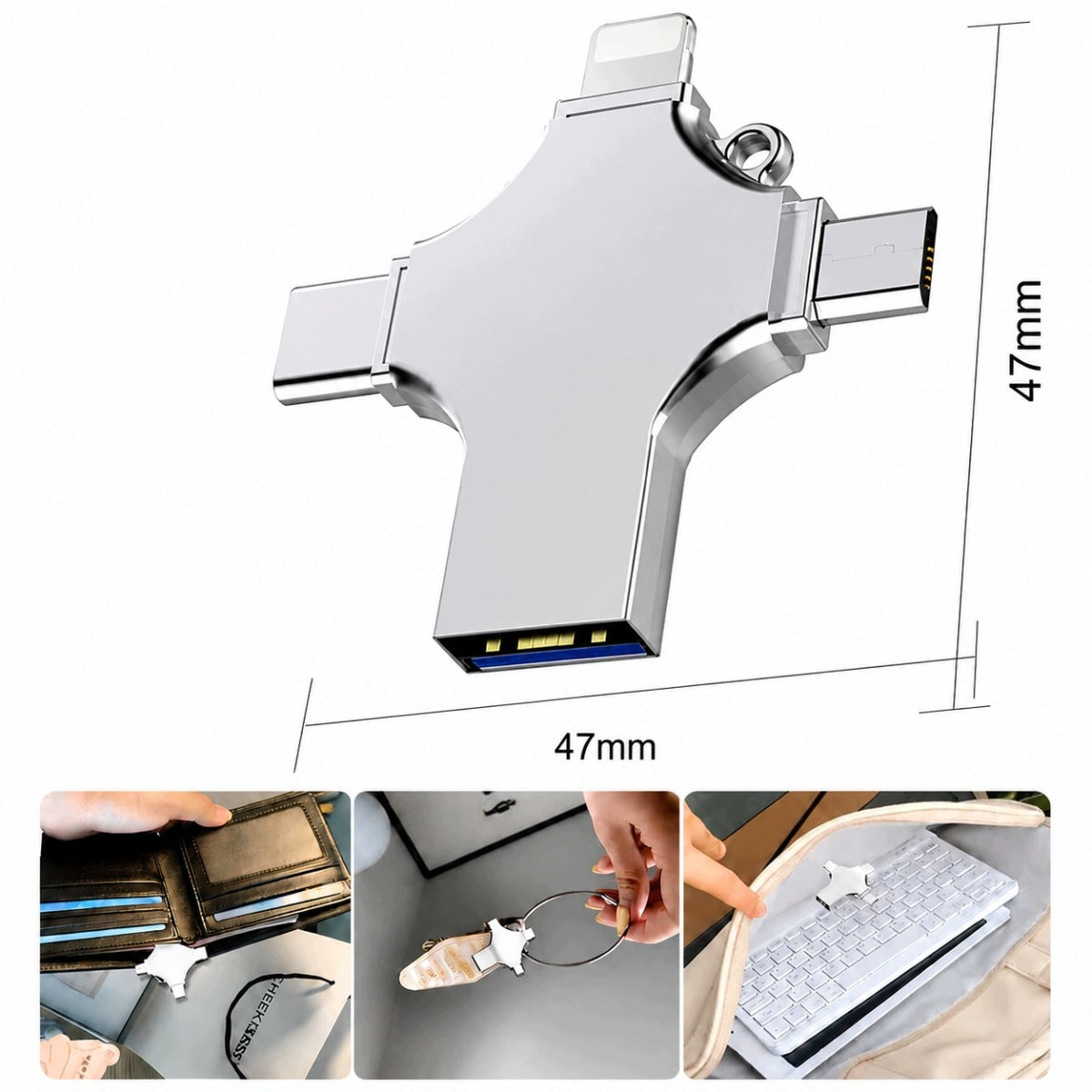 USB FLASH DRIVE 4IN1 USB-C MICRO USB FOR SMARTPHONE FLASH MEMORY OTG 256GB Color silver