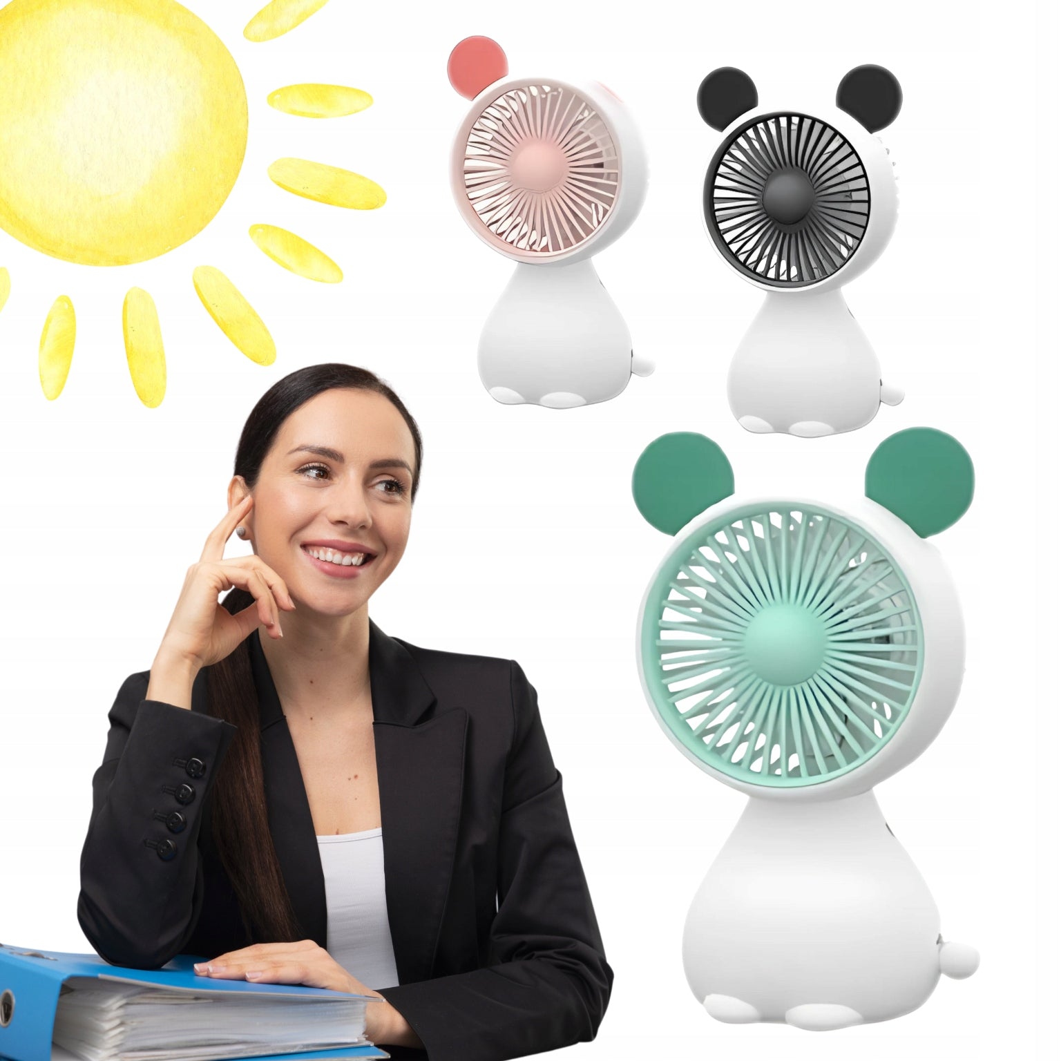 USB Fan with Ears COMPACT for Computer Rechargeable Model wiatraczek z uszami