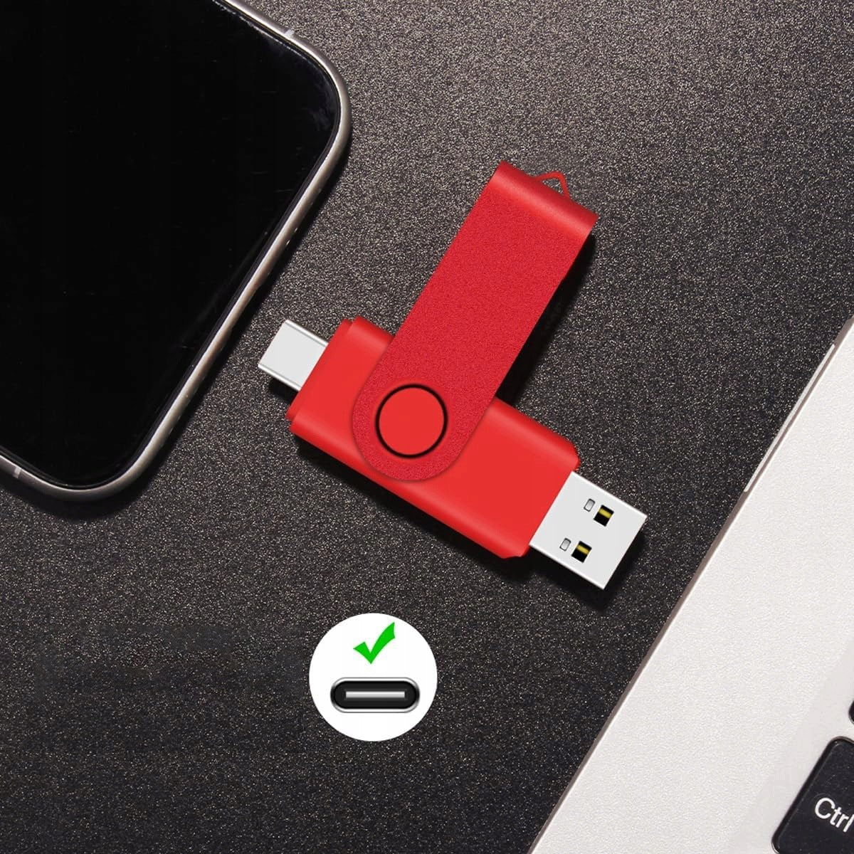 USB Flash Drive 512GB, USB 2.0, Universal USB-C 2-in-1 for Phones and PC Color red