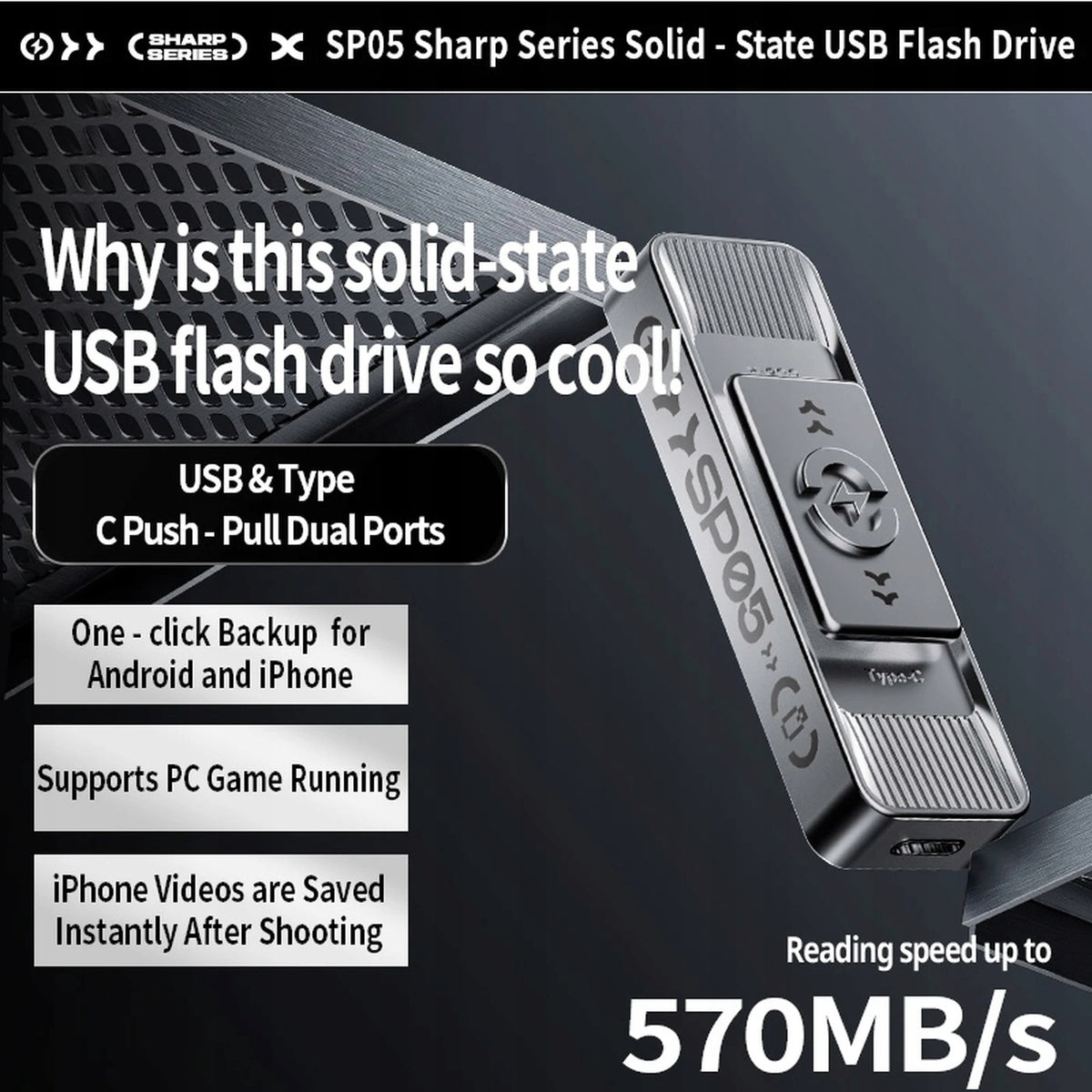 USB Flash Drive MOVESPEED 256GB USB 3.2 Gen 1 USB-C Flash Drive Dual Port Fast Manufacturer code 6932461501021