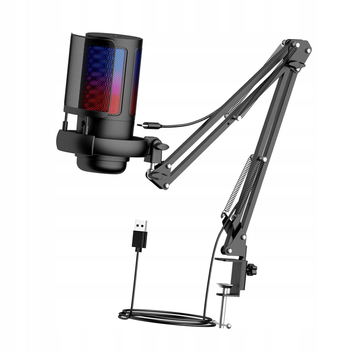 USB Gaming Microphone for PC with Flexible Boom Arm for PC Twitch Black
