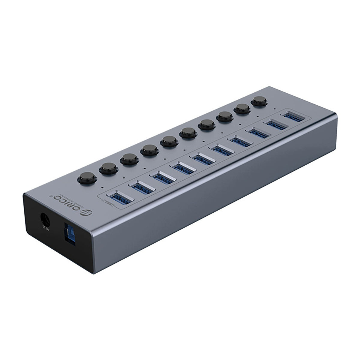 USB HUB 3.0 10X USB-A WITH SWITCHES CHARGING 1.5A ALUMINUM
