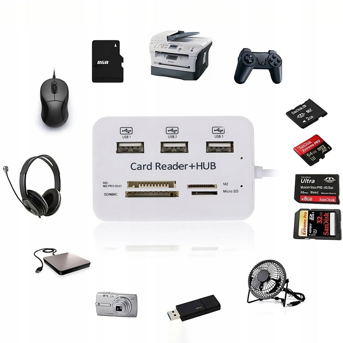 USB HUB SPLITTER 7IN1 CARD READER ADAPTER SD MICRO SPLITTER FAST Manufacturer Retoo
