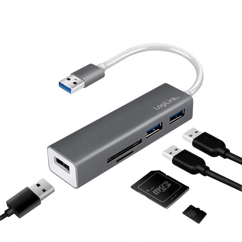 USB Hub 3.0 3 Ports SD Card Reader microSD 5Gb/s Hot Swap LogiLink Packaging status original