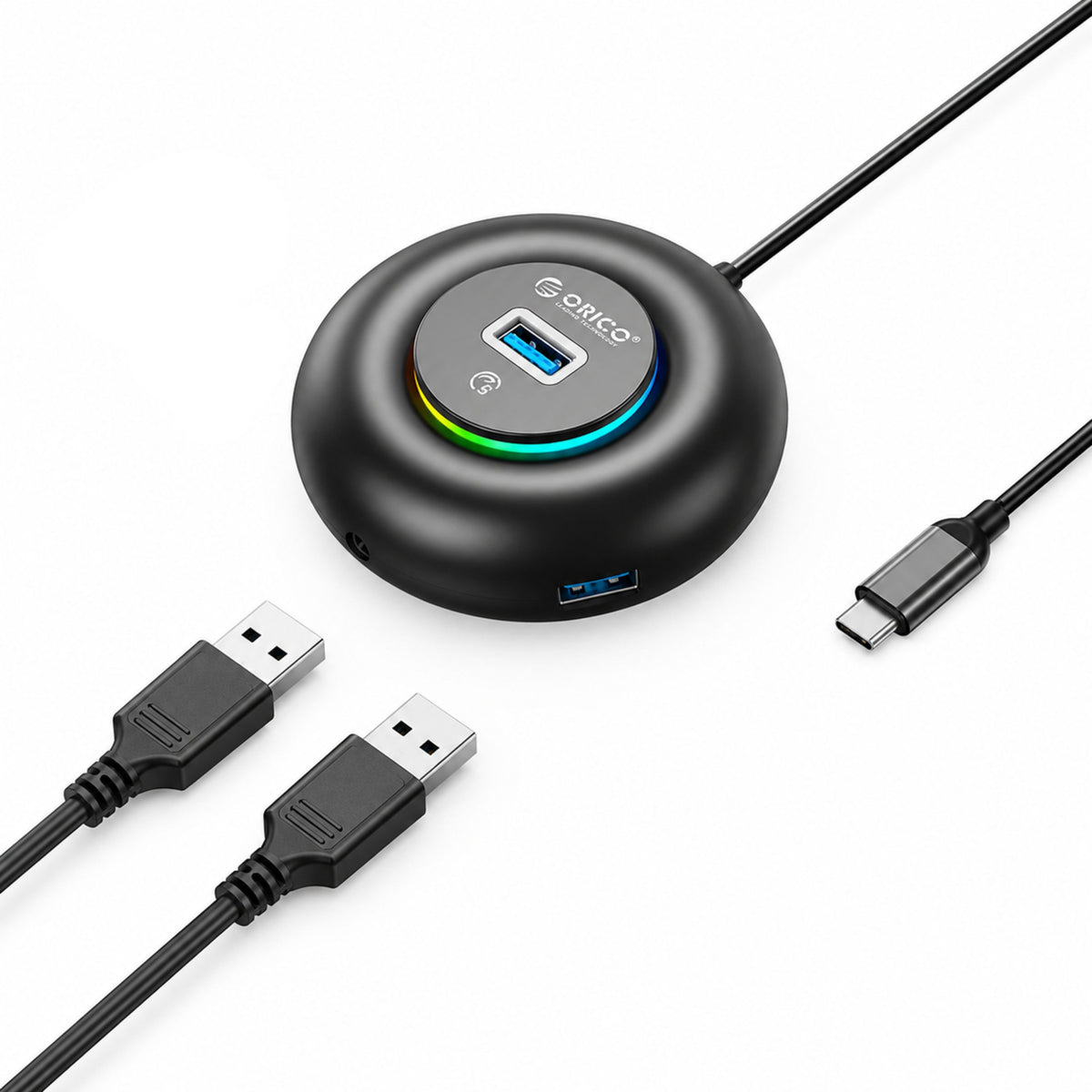 USB Hub 4in1 USB-A 3.0 Audio 3,5MM RGB Cable 1,80m Windows Mac Linux Orico