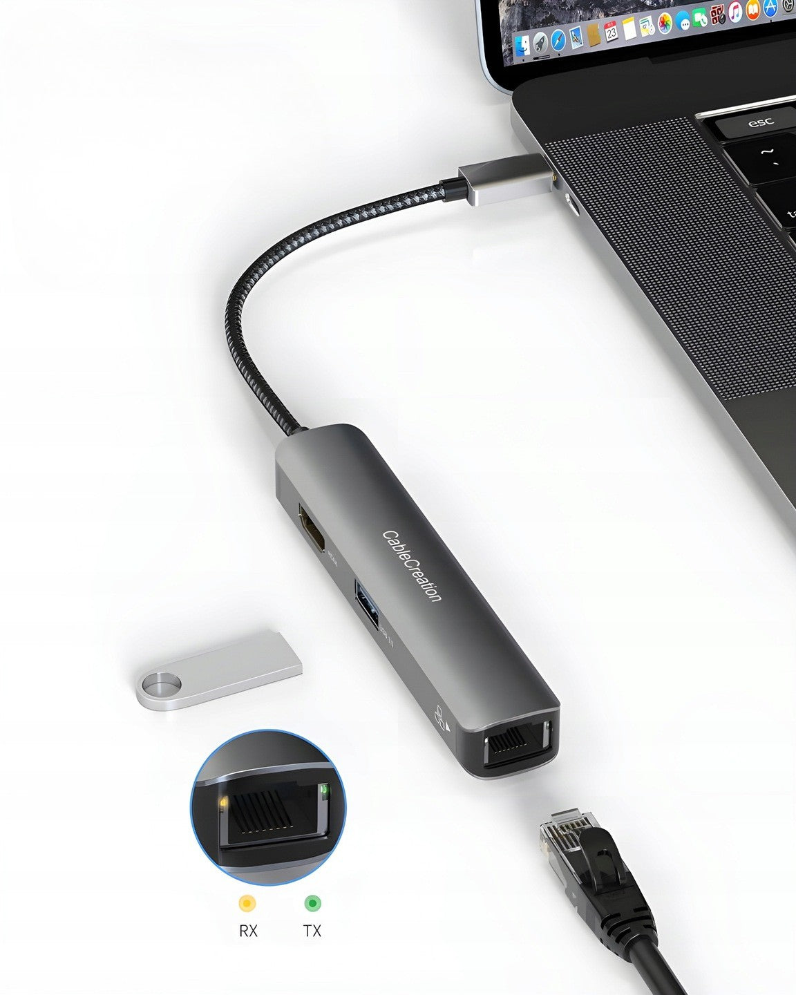 USB Hub CableCreation HUB ADAPTER MACBOOK RJ 5in1 SPLITTER 5 Ports Manufacturer code CD0753 HUB ADAPTER MACBOOK RJ 5w1 ROZDZIELACZ