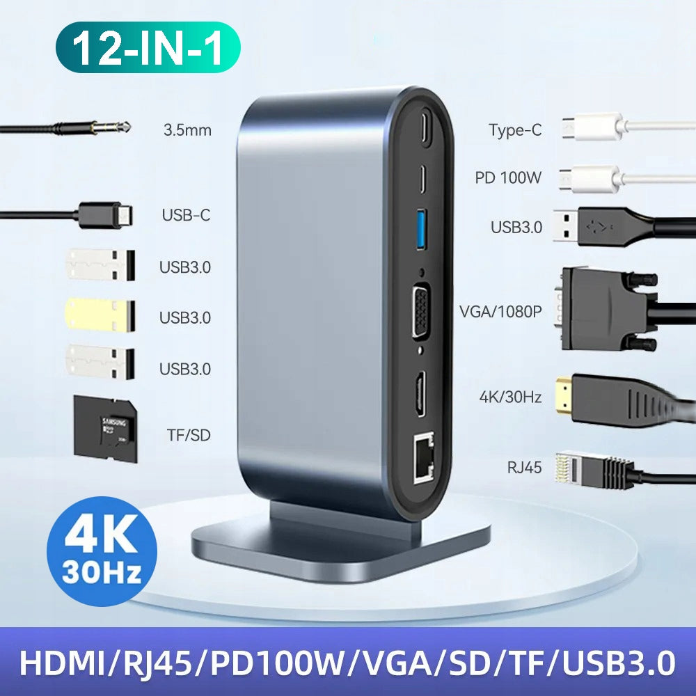 USB Hub Docking Station 100W Dual Monitor HDMI VGA USB-C Win Mac Packaging status original