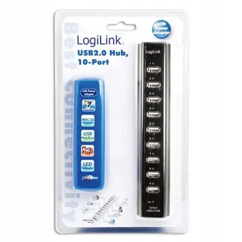 USB Hub LogiLink UA0096 10xUSB 2.0 active black Manufacturer Logilink