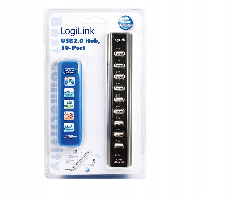 USB Hub LogiLink UA0096 10xUSB 2.0 active black Manufacturer code 604405088
